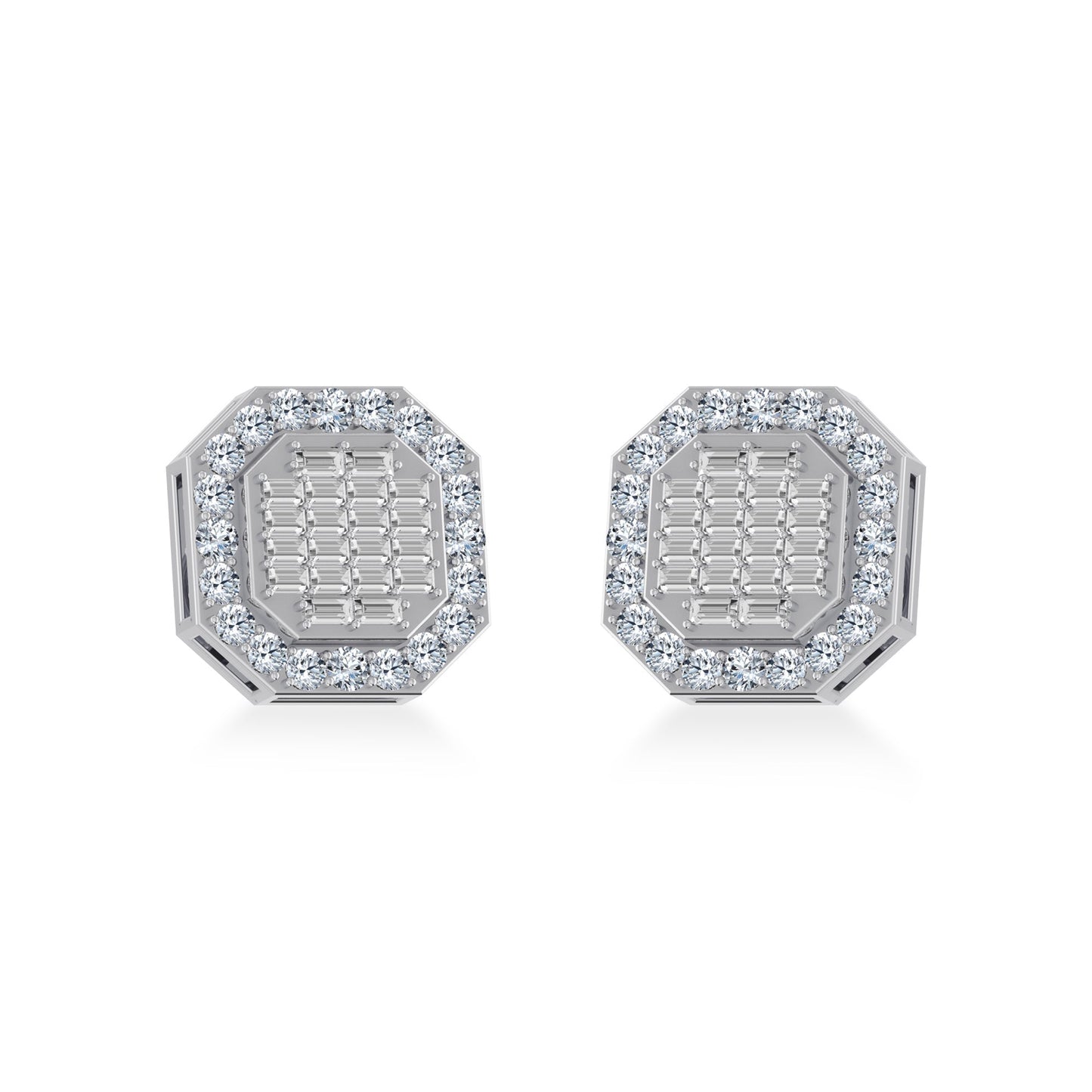 10K White Gold Diamond Designer Stud Earring 7/8 Cttw
