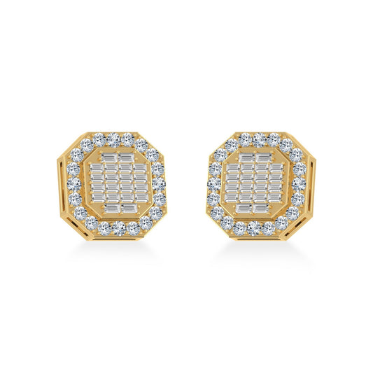 10K Yellow Gold Diamond Designer Stud Earrings 7/8 Cttw
