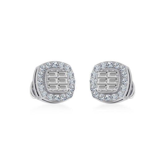 10K White Gold Round Baguette Diamond Stud Earring 1/3 Cttw