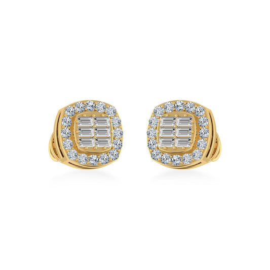 10K Yellow Gold Round Baguette Diamond Square Shape Stud Earrings 1/3 Cttw