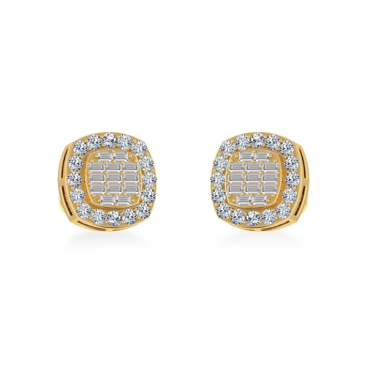 10K Yellow Gold Round Baguette Diamond Stud Earrings 5/8 Cttw