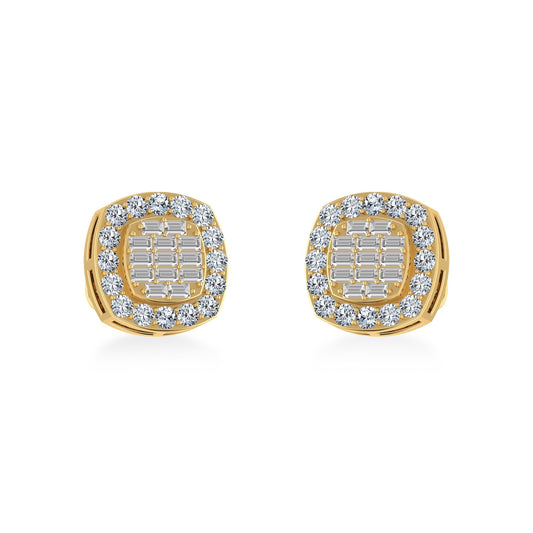 10K Yellow Gold Round Baguette Diamond Stud Earrings 5/8 Cttw