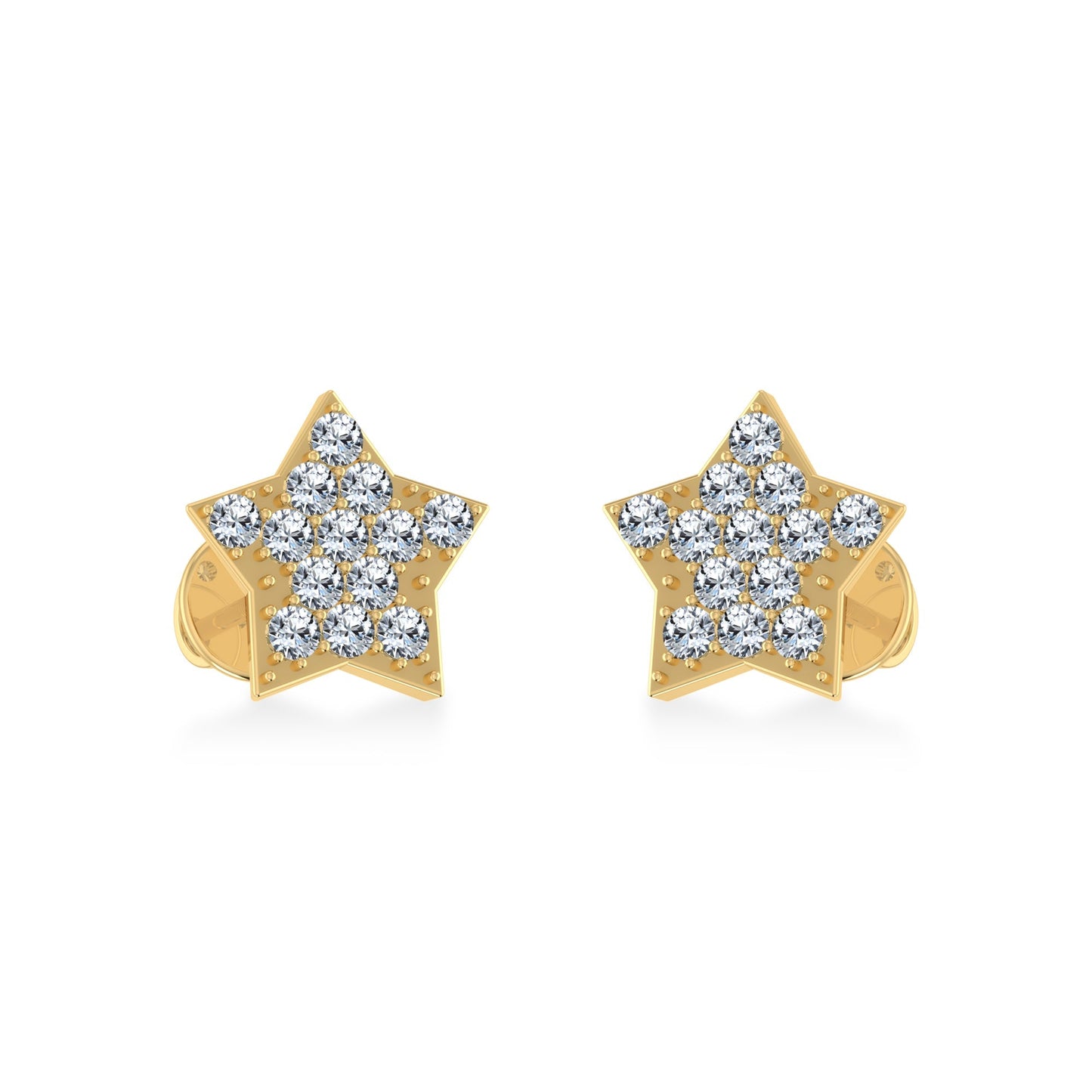 10K Yellow Gold Round Diamond Star Stud Earring 1/8 Cttw