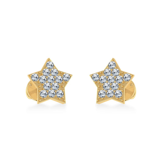10K Yellow Gold Round Diamond Star Stud Earring 1/8 Cttw