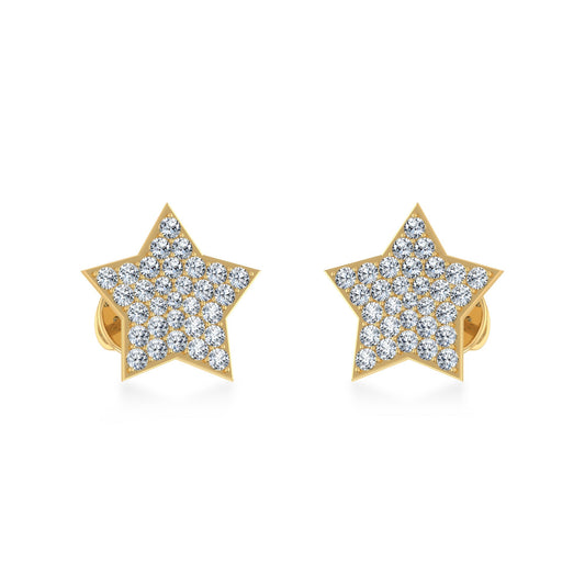 10K Yellow Gold Round Diamond Star Stud Earrings 1/4 Cttw