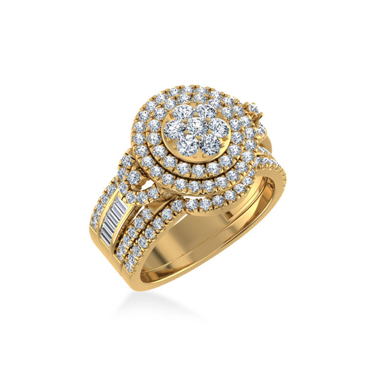 10K Yellow Gold Round Baguette Diamond Womens Designer Bridal Ring 1-3/8 Cttw