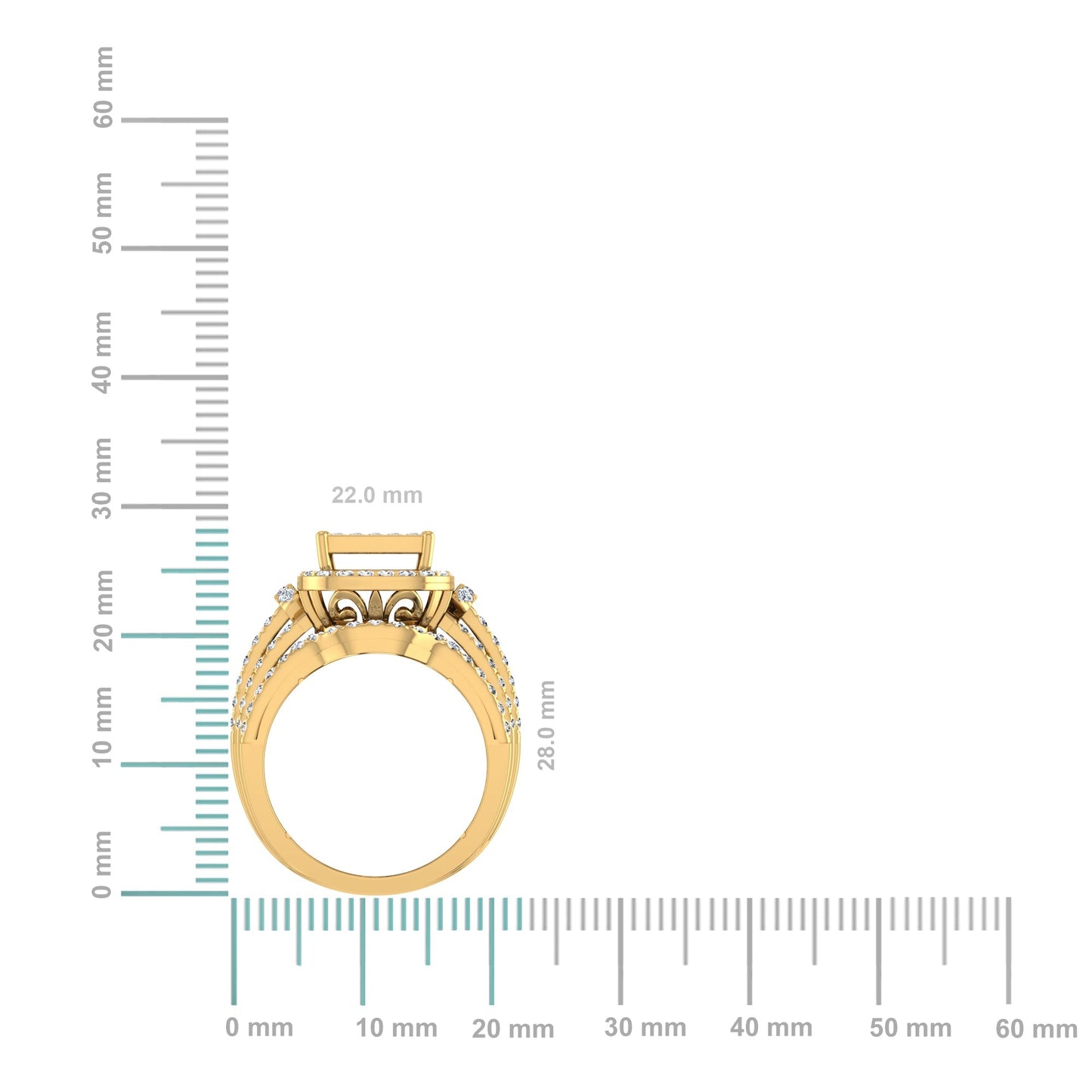 10K Yellow Gold Round Baguette Diamond Womens Sz 7 Designer Bridal Ring 2-3/8 Cttw