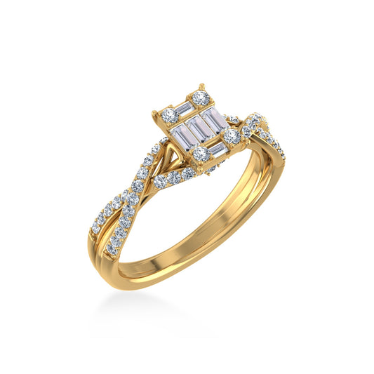 14K Yellow Gold Round Baguette Diamond Womens Designer Ring 1/2 Cttw