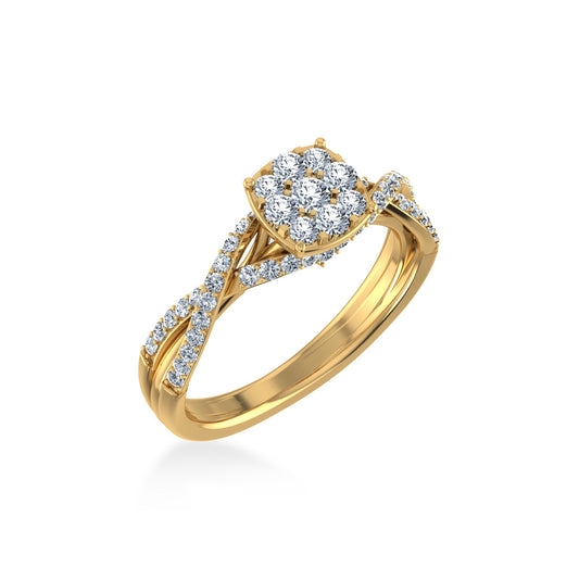 14K Yellow Gold Round Diamond Womens Designer Ring 3/4 Cttw