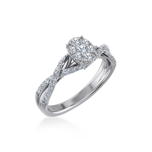 14K White Gold Round Diamond Womens Sz 7 Designer Ring 5/8 Cttw