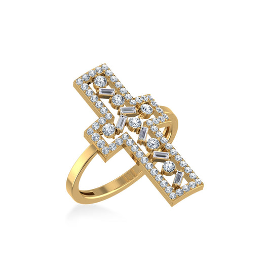 14K Yellow Gold Round Baguette Diamond Womens Sz 7 Designer Ring 5/8 Cttw