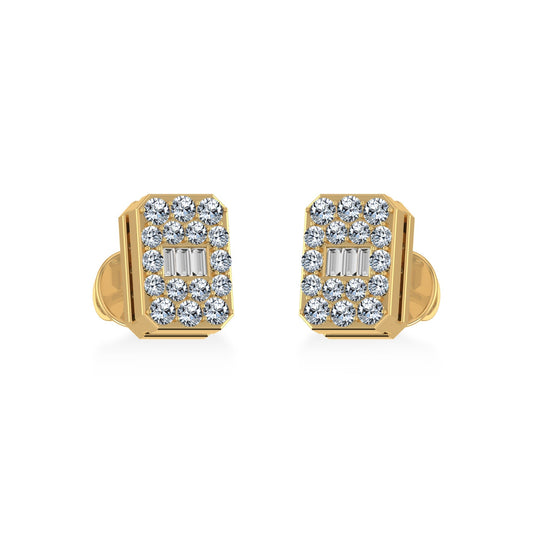 14K Yellow Gold Baguette Diamond Emerald Shape Stud Earrings 1/5 Cttw
