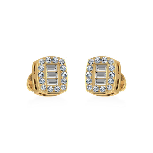 14K Yellow Gold Round Baguette Diamond Stud Earrings 1/5 Cttw
