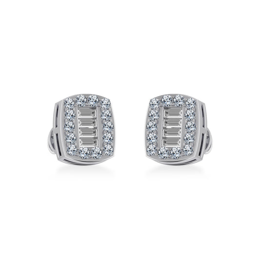 14K White Gold Round Baguette Diamond Stud Earring 3/8 Cttw