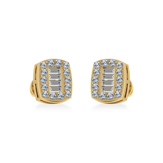 14K Yellow Gold Round Baguette Diamond Stud Earring 3/8 Cttw