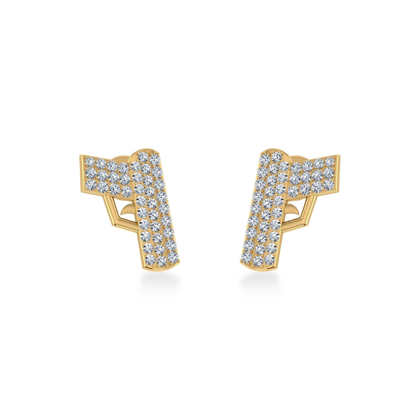 14K Yellow Gold Round Baguette Diamond Designer Stud Earring 1/5 Cttw