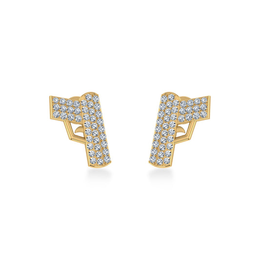 14K Yellow Gold Round Baguette Diamond Designer Stud Earring 1/5 Cttw