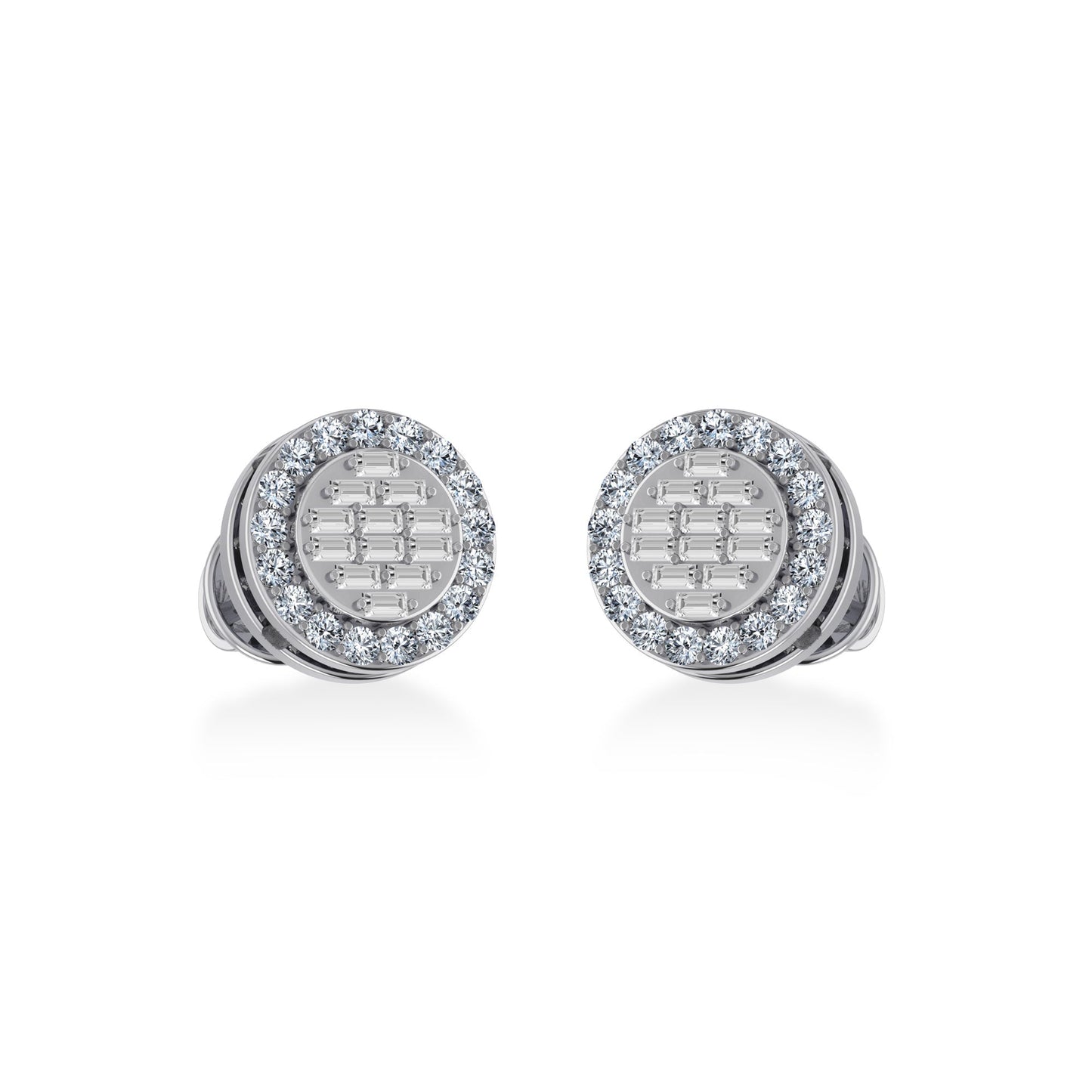 14K White Gold Round Baguette Diamond Heart Shape Stud Earring 1/3 Cttw