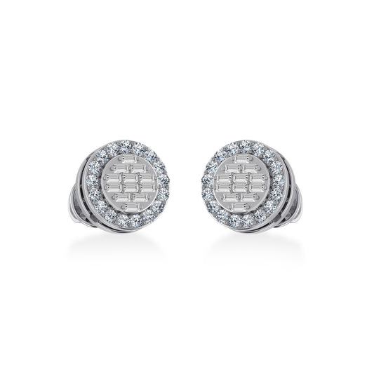 14K White Gold Round Baguette Diamond Heart Shape Stud Earring 1/3 Cttw