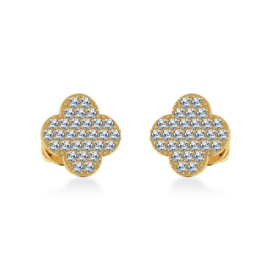 14K Yellow Gold Diamond  Designer Stud Earring 1/4 Cttw