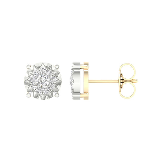10K Yellow Gold Round Diamond Designer Stud Earrings 1/4 Cttw