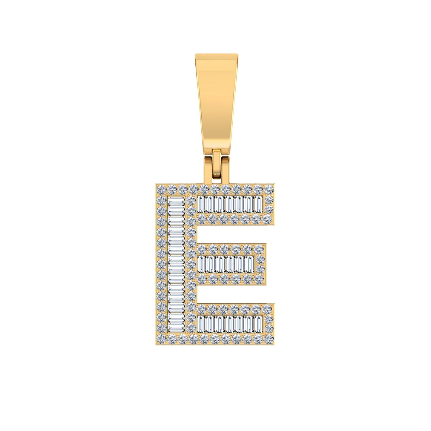 10K Yellow Gold Baguette Diamond Initial E Letter Pendant 1/2 Cttw