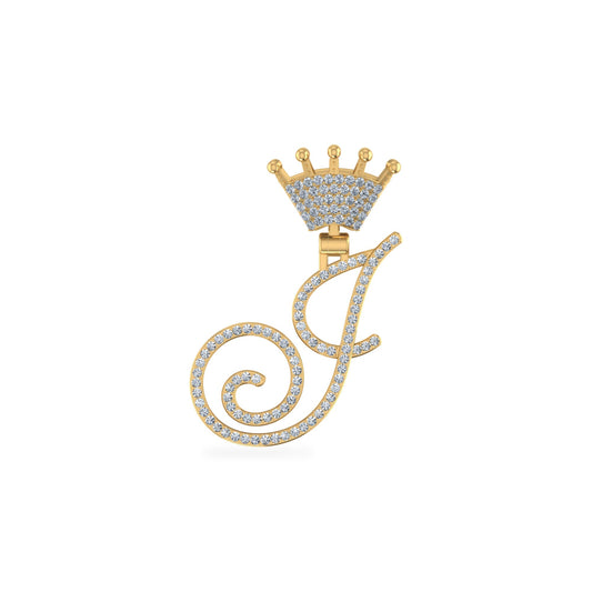 10K Yellow Gold Round Diamond Crown J Letter Initial Pendant 1/5 Cttw