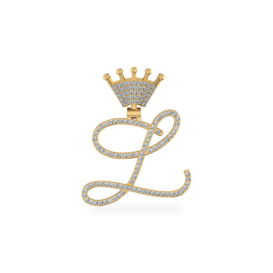 10K Yellow Gold Round Diamond Crown L Letter Initial Pendant 1/4 Cttw