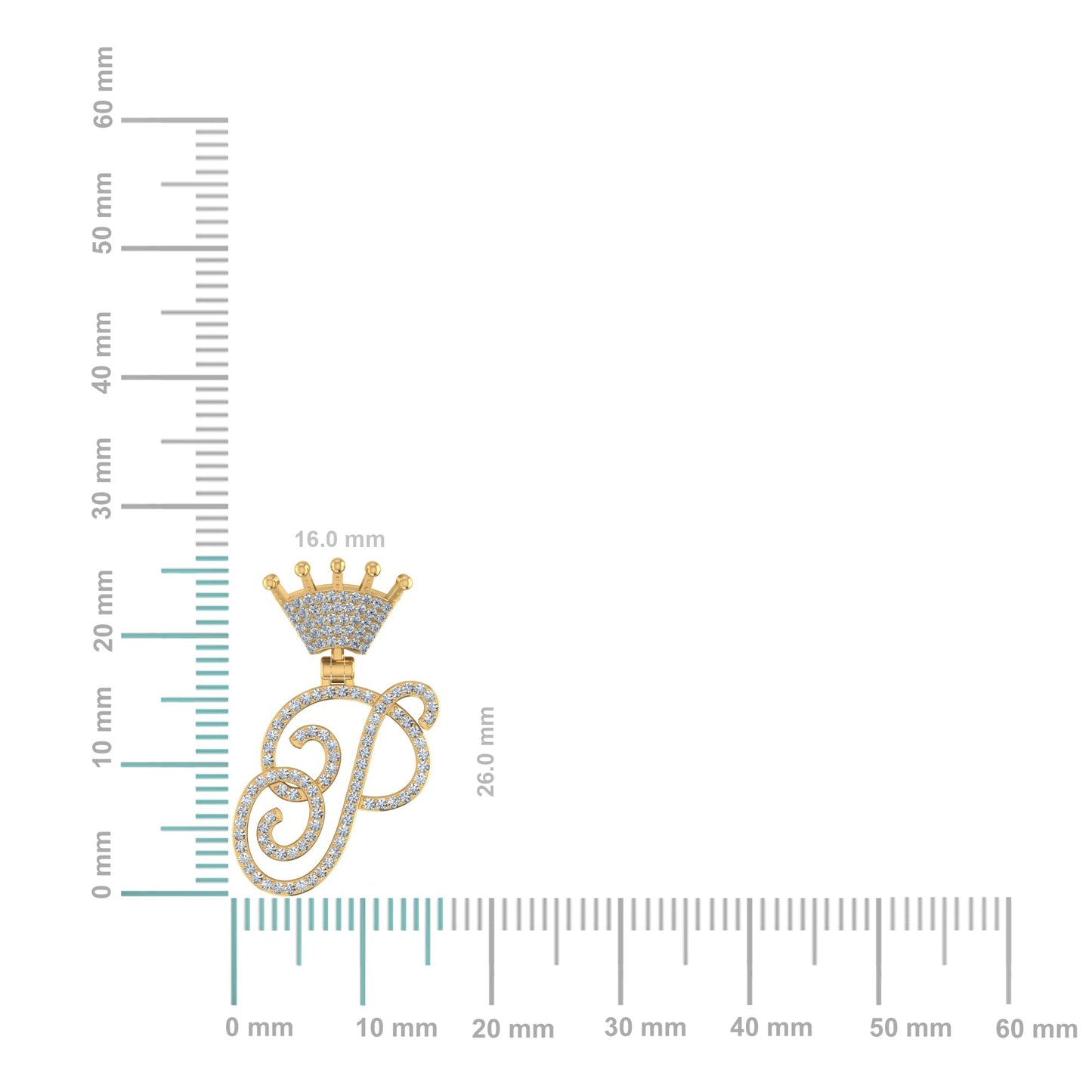 10K Yellow Gold Round Diamond Crown P Letter Initial Pendant 1/4 Cttw