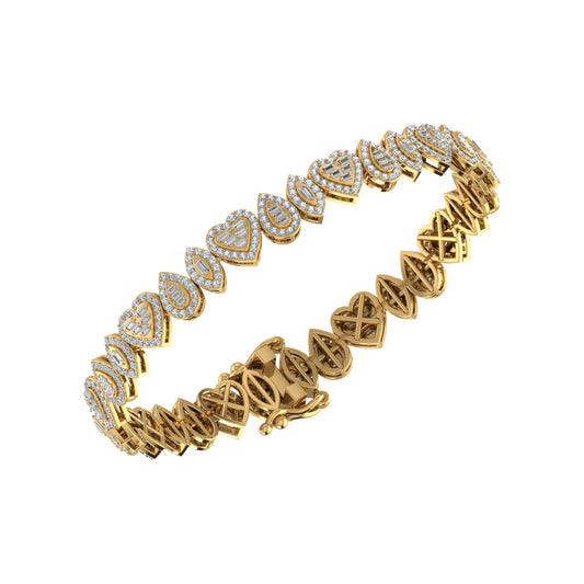 10K Yellow Gold Round Baguette Diamond Designer 7 Inch Bracelet  2-3/8 Cttw