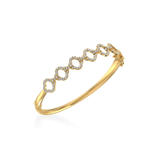 10K Yellow Gold Round Diamond Designer Bangle Bracelet 1 Cttw