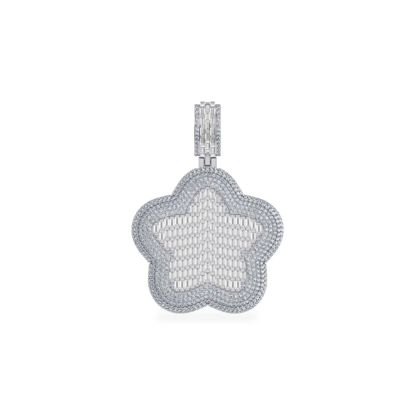 10K White Gold Round Baguette Diamond Star Designer Charm Pendant 3-3/4 Cttw