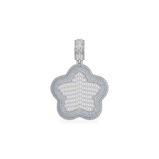10K White Gold Round Baguette Diamond Star Designer Charm Pendant 3-3/4 Cttw