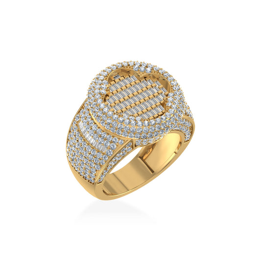 10K Yellow Gold Round Baguette Diamond Designer SZ 10 Mens Ring 4 Cttw