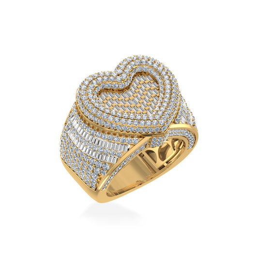 10K Yellow Gold Round Baguette Diamond Heart Shape Designer SZ 10 Mens Ring 4-1/2 Cttw