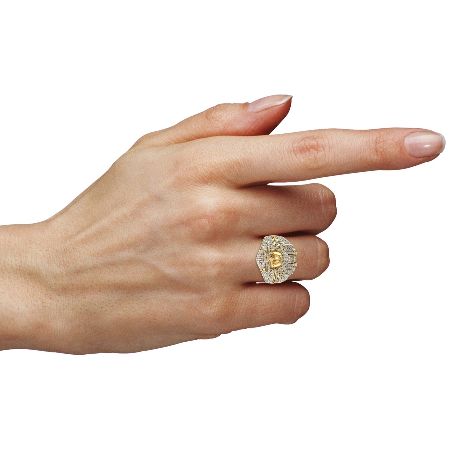 10K Yellow Gold Round Diamond 3D Jesus Religious SZ 10 Mens Ring 1-3/4 Cttw