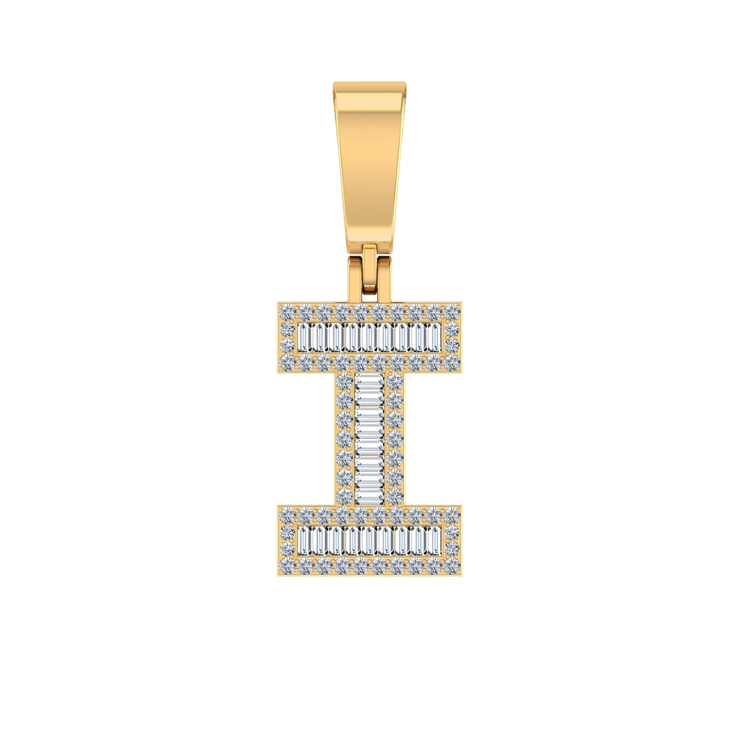 10K Yellow Gold Baguette Diamond Initial I Letter Pendant 1/3 Cttw