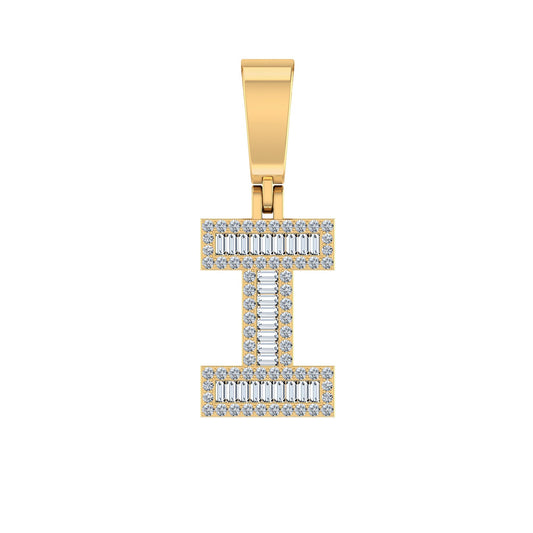 10K Yellow Gold Baguette Diamond Initial I Letter Pendant 1/3 Cttw