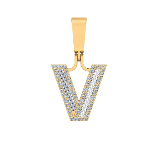10K Yellow Gold Baguette Diamond Initial V Letter Pendant 1/3 Cttw