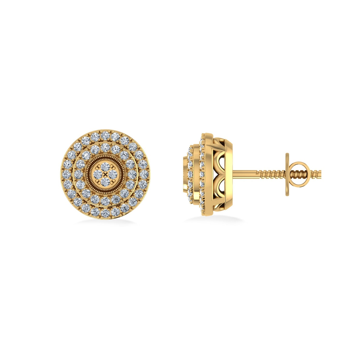10K Yellow Gold Round Diamond Designer Mens Stud Earring 1/5 Cttw