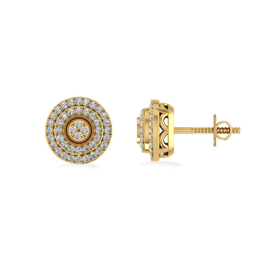 10K Yellow Gold Round Diamond Designer Mens Stud Earring 1/5 Cttw