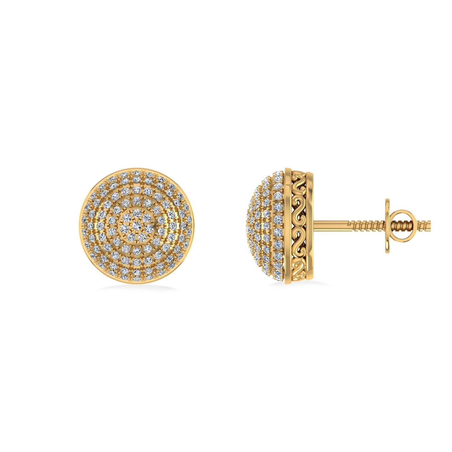 10K Yellow Gold Round Diamond Designer Mens Stud Earring 3/8 Cttw