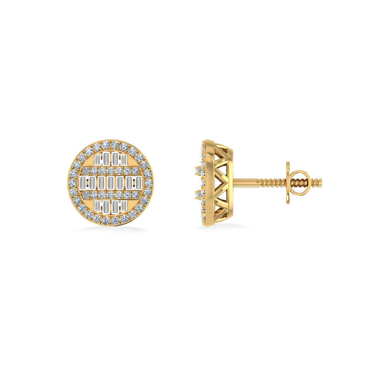 10K Yellow Gold Round Baguette Diamond Designer Mens Stud Earring 3/8 Cttw