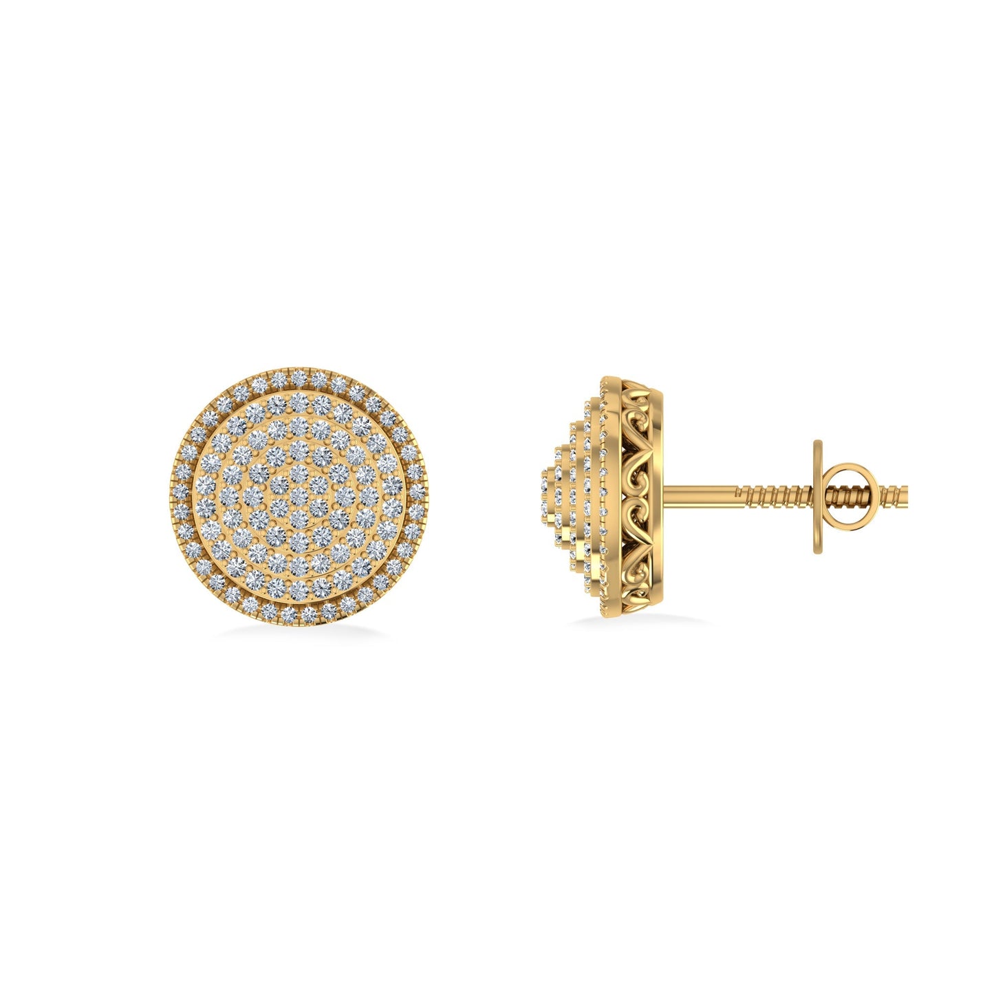 10K Yellow Gold Round Diamond Designer Mens Stud Earring 3/8 Cttw
