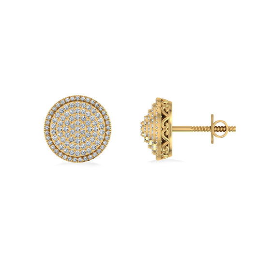 10K Yellow Gold Round Diamond Designer Mens Stud Earring 3/8 Cttw