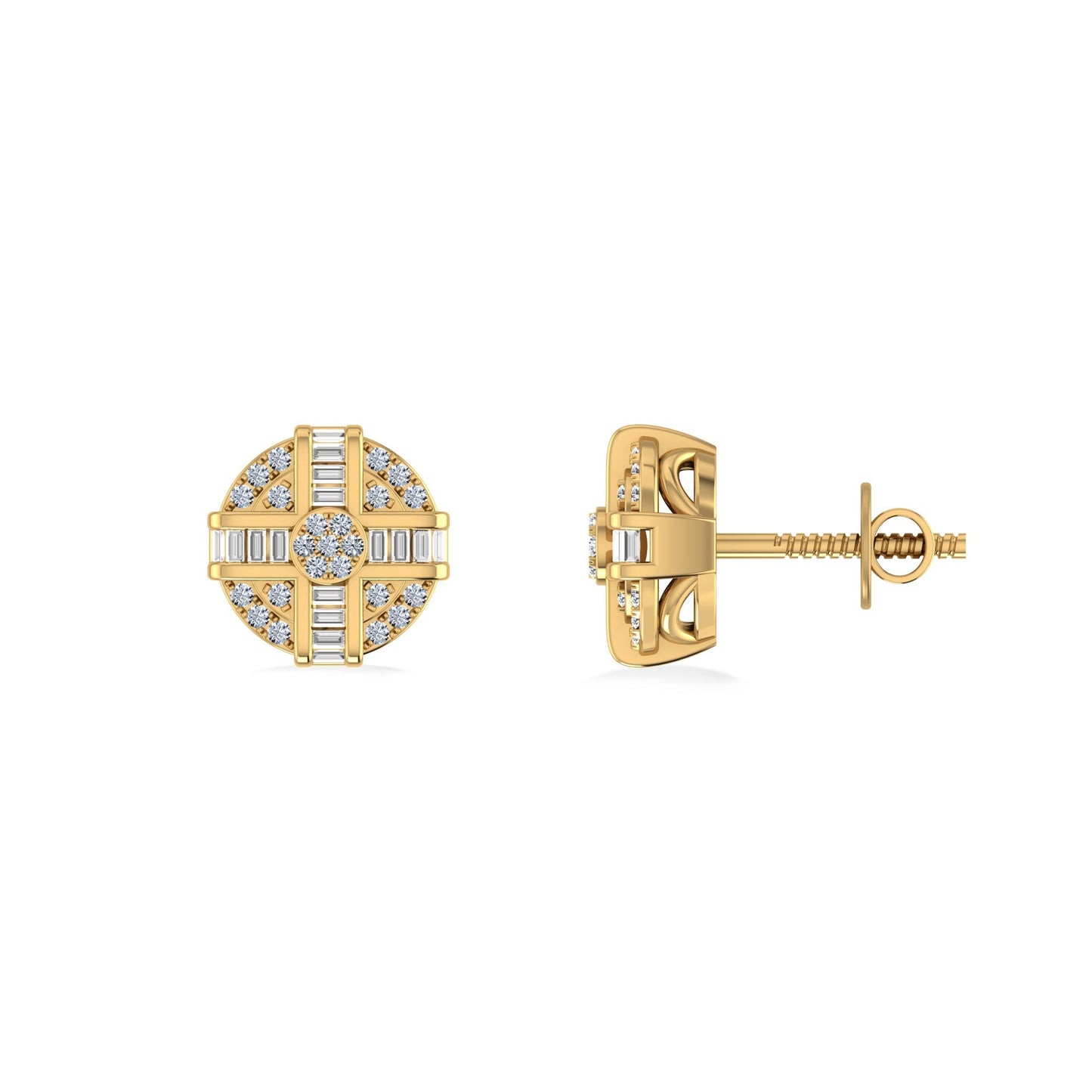 10K Yellow Gold Round Diamond Designer Mens Stud Earring 1/4 Cttw