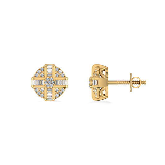 10K Yellow Gold Round Diamond Designer Mens Stud Earring 1/4 Cttw