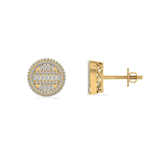 10K Yellow Gold Round Baguette Diamond Designer Mens Stud Earring 1/3 Cttw