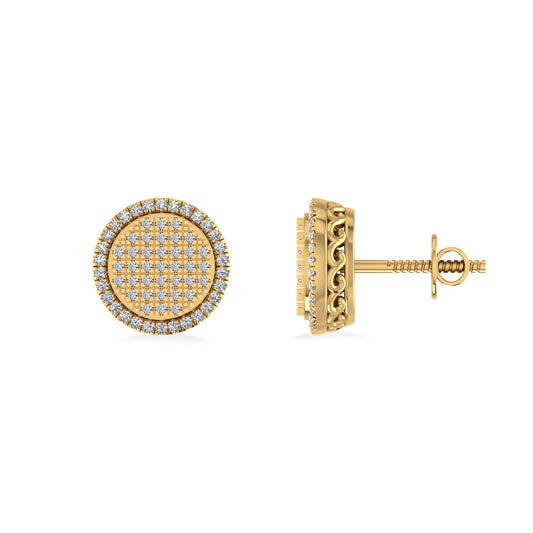 10K Yellow Gold Round Diamond Designer Halo Mens Stud Earring 1/3 Cttw