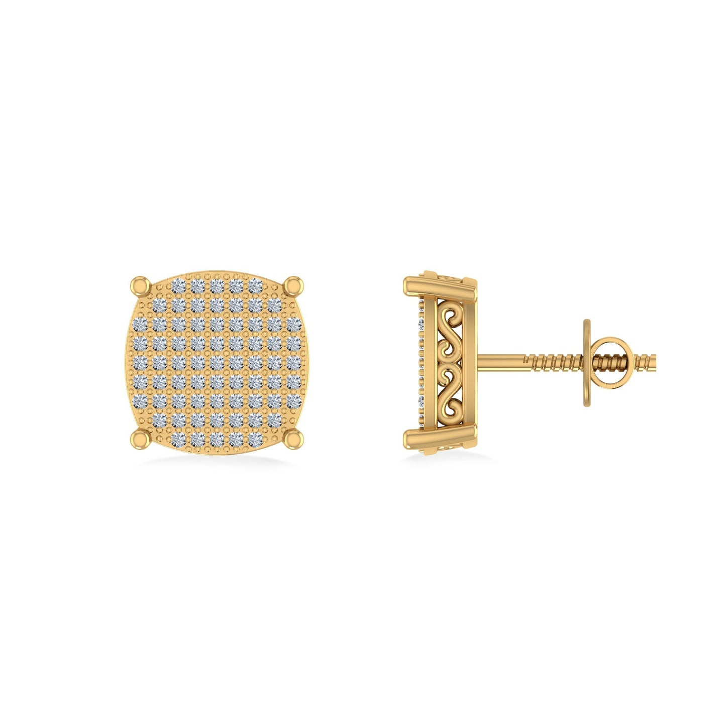 10K Yellow Gold Round Diamond Designer Mens Stud Earring 3/8 Cttw